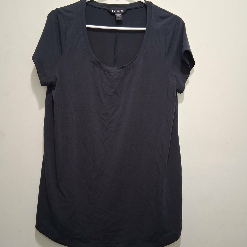 Athleta Stratus II Tee Black Short Sleeve Scoop Neck Activewear Top Small